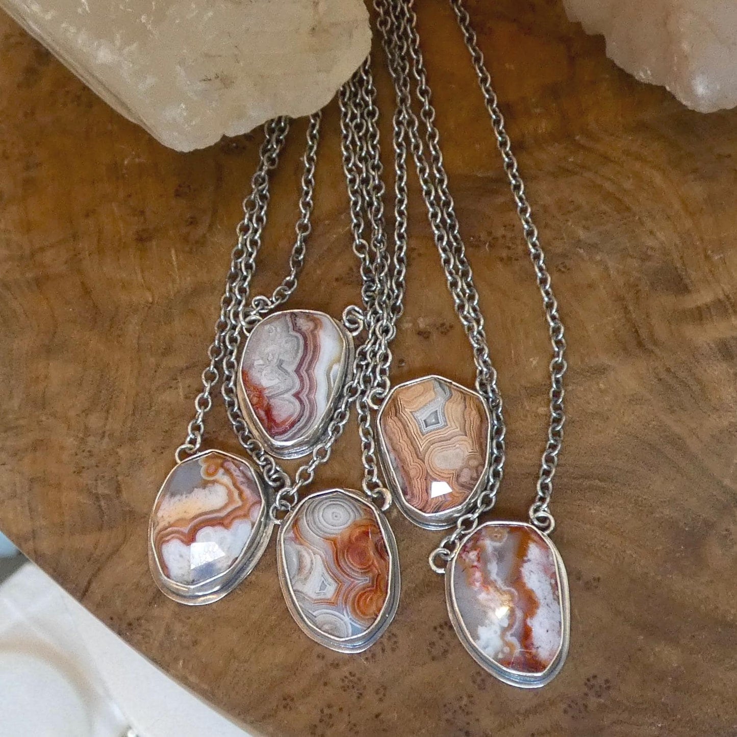 Choose Your Vertical Laguna Lace Agate Necklace - Sterling Silver