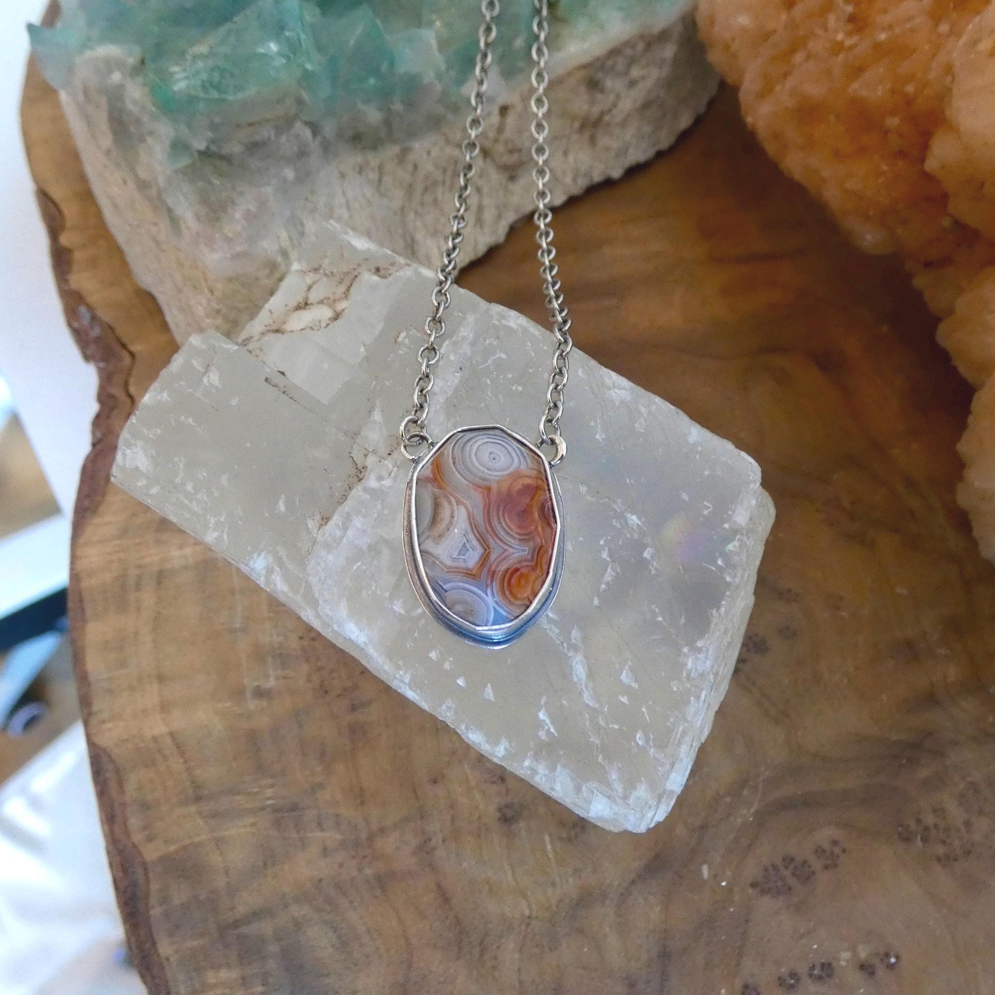 Choose Your Vertical Laguna Lace Agate Necklace - Sterling Silver