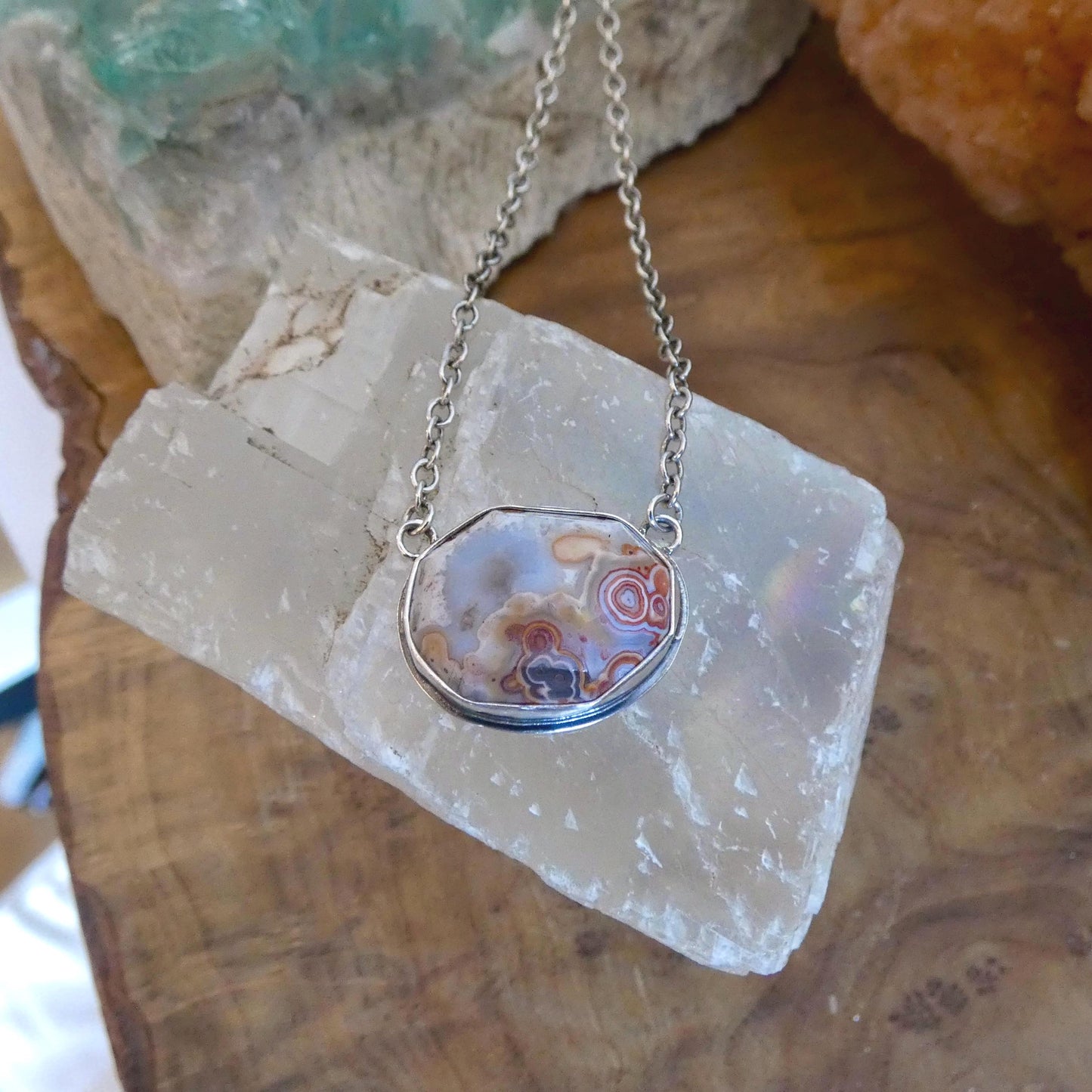 Laguna Lace Agate Necklace - East-West Pendant - Sterling Silver
