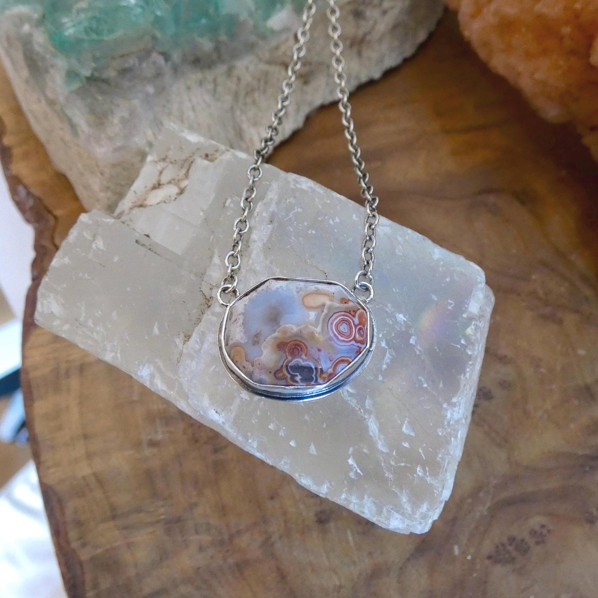 Laguna Lace Agate Necklace - East-West Pendant - Sterling Silver