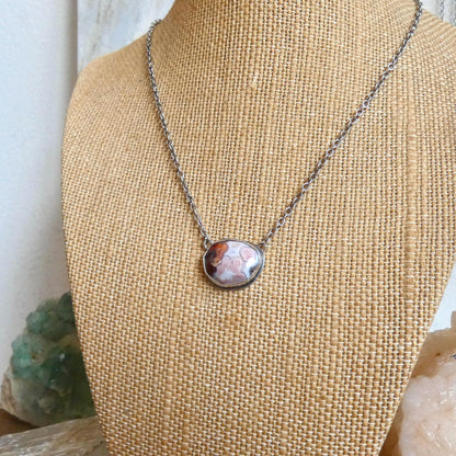Laguna Lace Agate Necklace - East-West Pendant - Sterling Silver