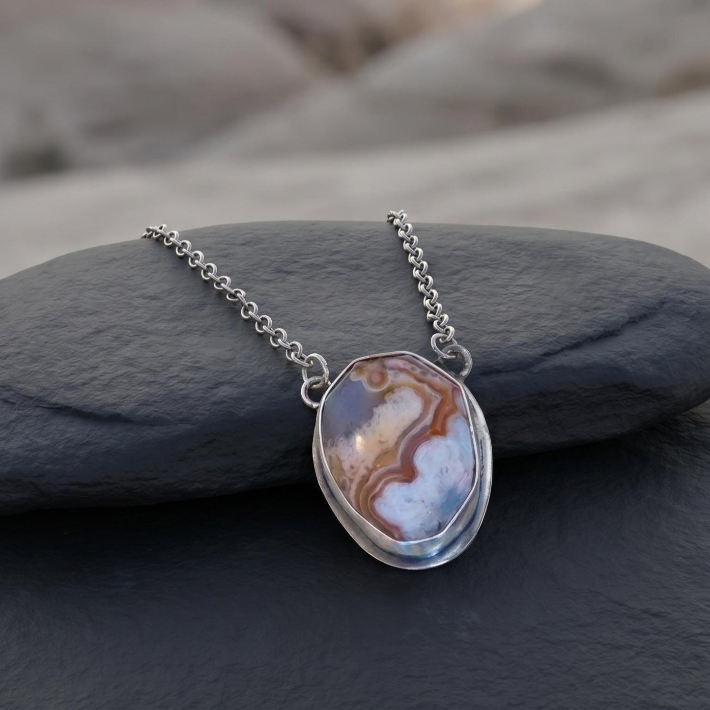Choose Your Vertical Laguna Lace Agate Necklace - Sterling Silver