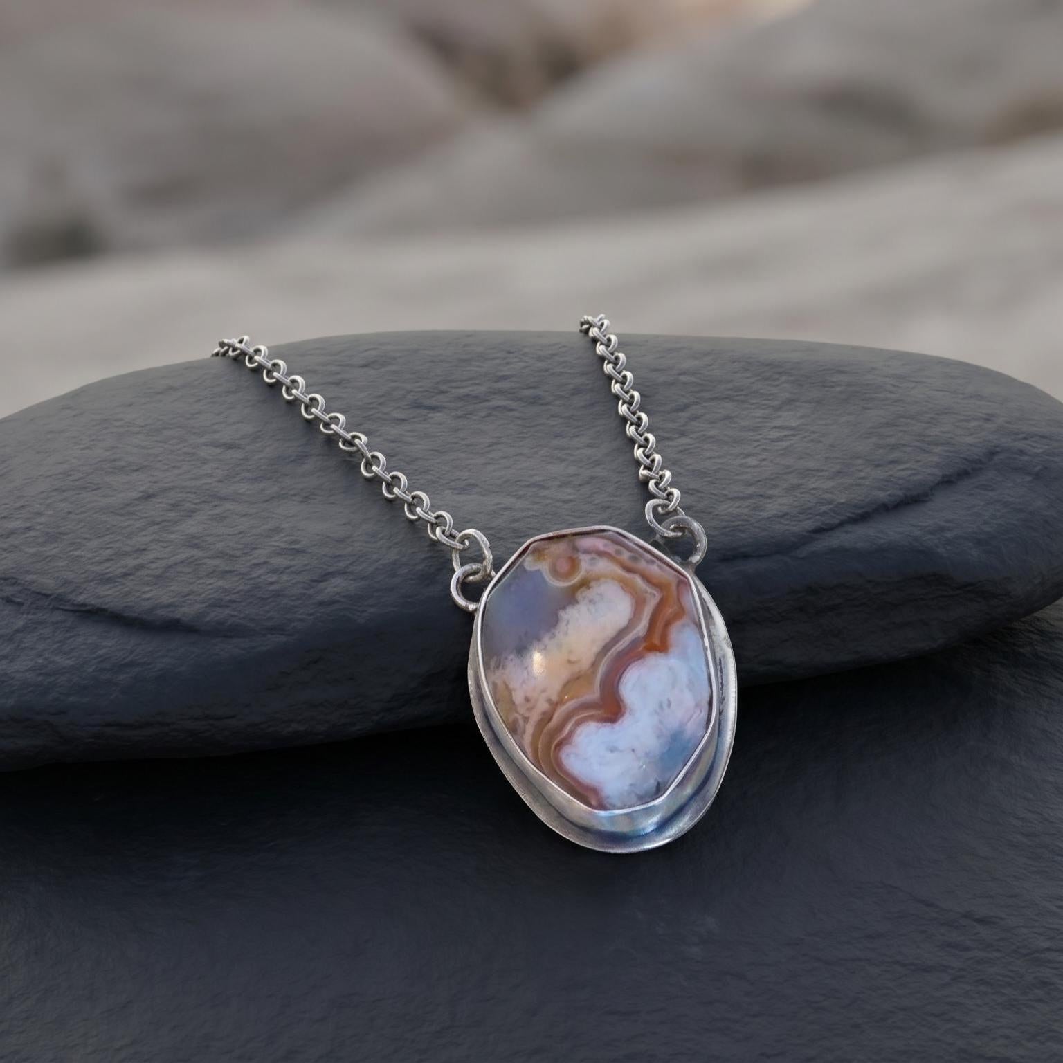 Choose Your Vertical Laguna Lace Agate Necklace - Sterling Silver