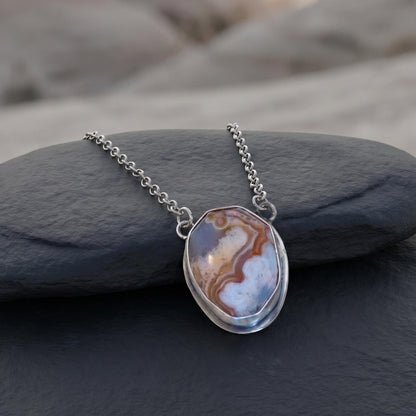 Choose Your Vertical Laguna Lace Agate Necklace - Sterling Silver