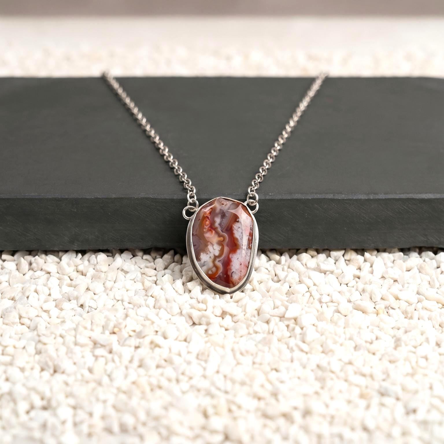Choose Your Vertical Laguna Lace Agate Necklace - Sterling Silver
