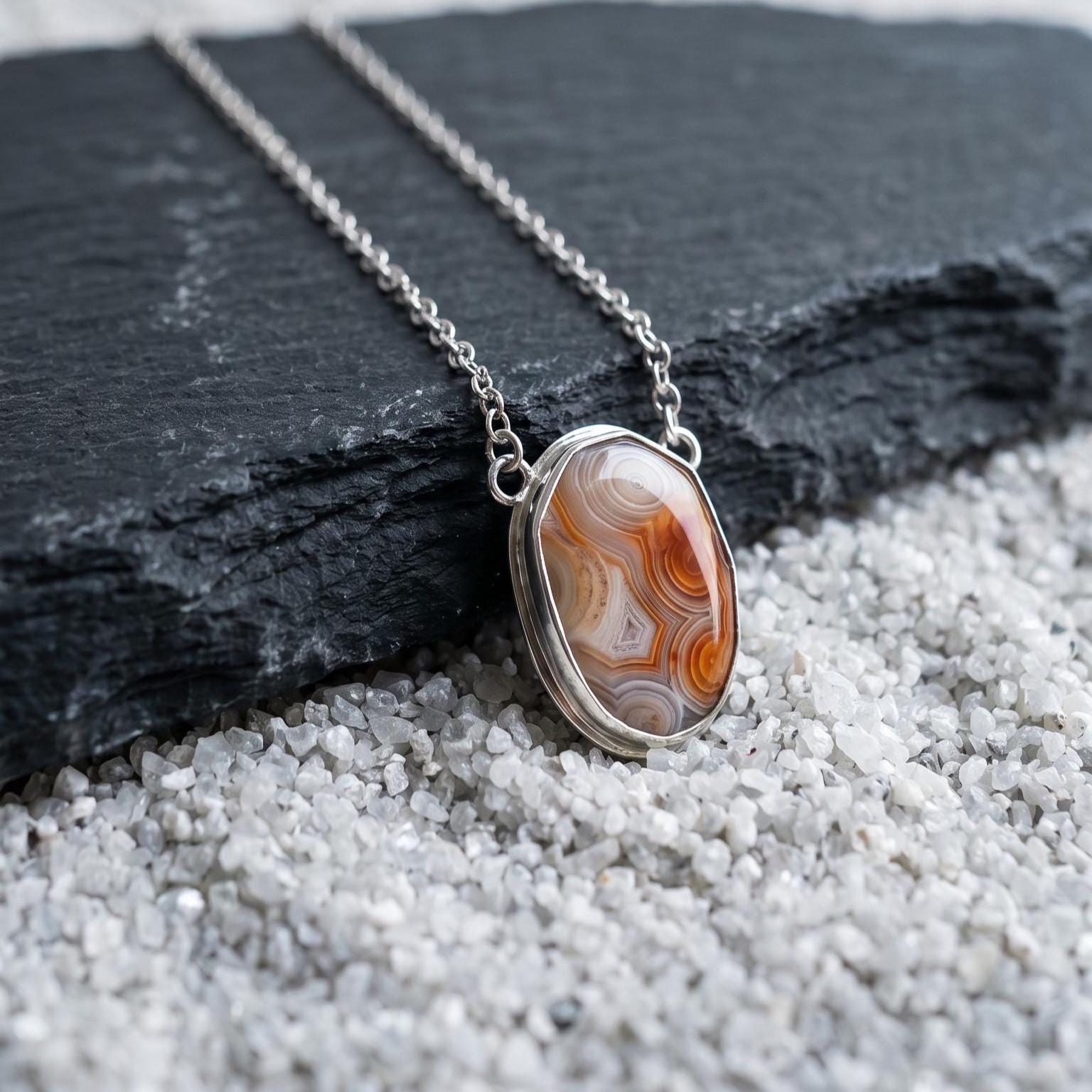 Choose Your Vertical Laguna Lace Agate Necklace - Sterling Silver