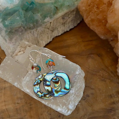 Spiny Oyster Turquoise and Abalone Earrings- .925 Sterling Silver