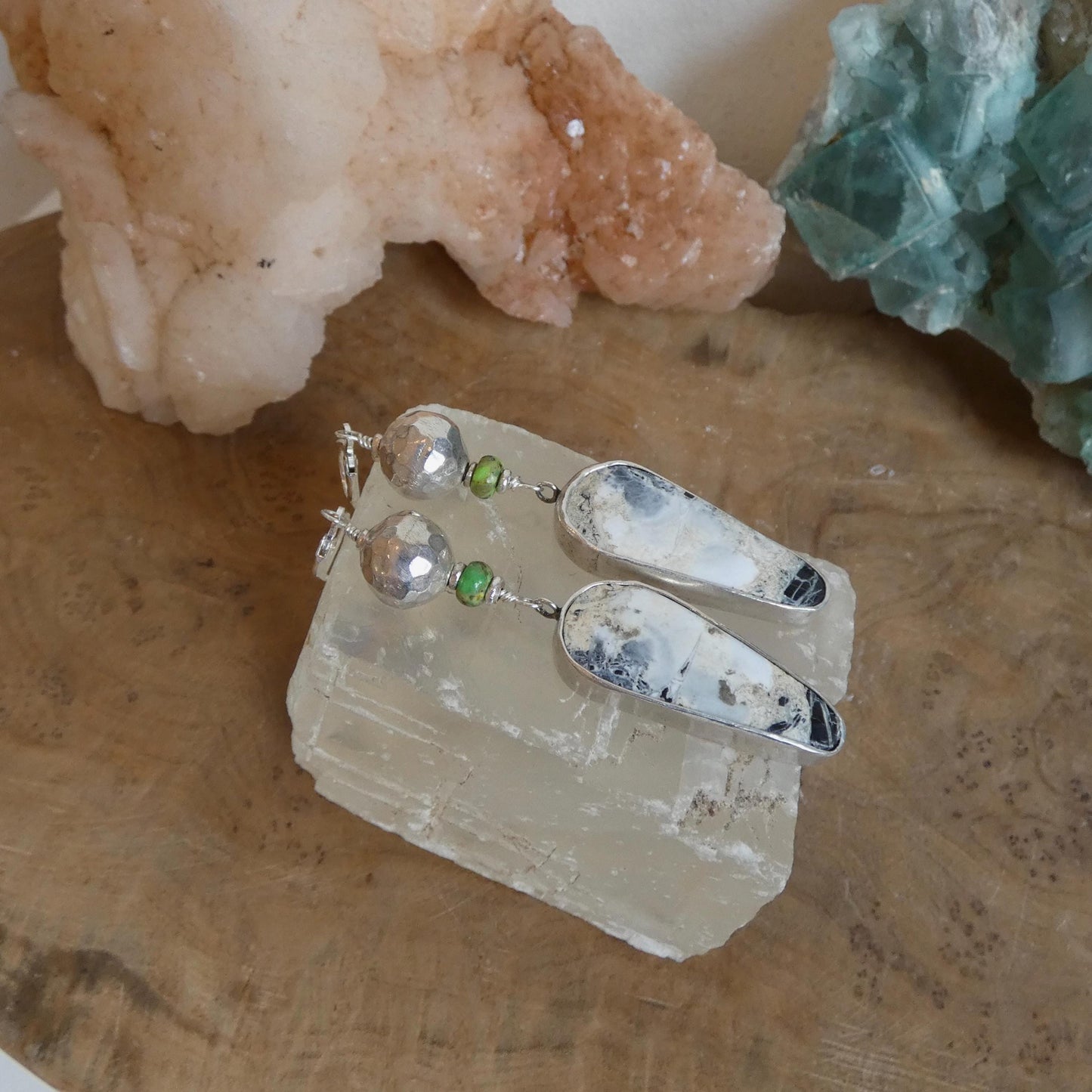 White Buffalo Earrings - Gaspeite Sterling Silver