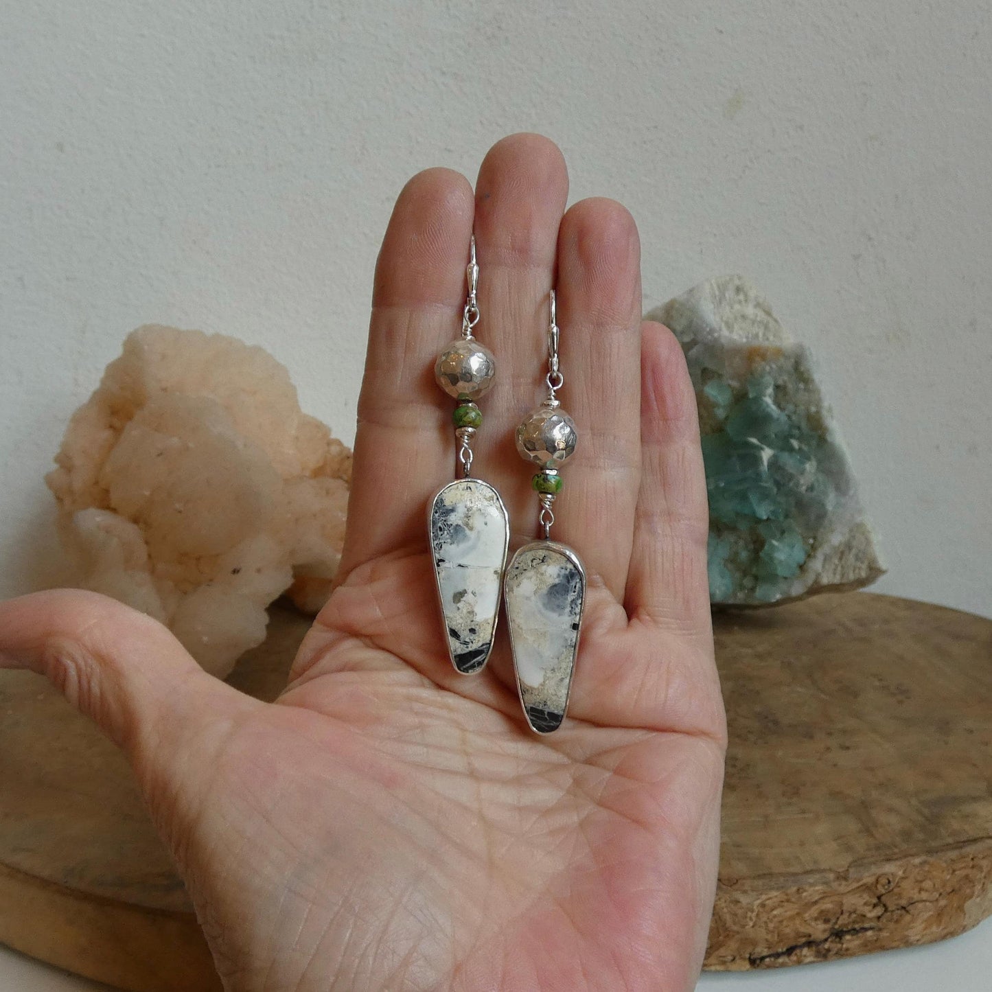 White Buffalo Earrings - Gaspeite Sterling Silver