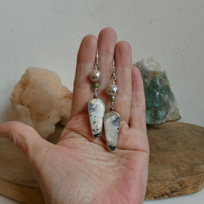 White Buffalo Earrings - Gaspeite Sterling Silver