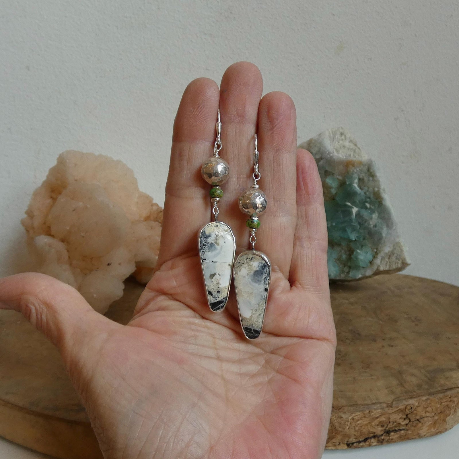 White Buffalo Earrings - Gaspeite Sterling Silver