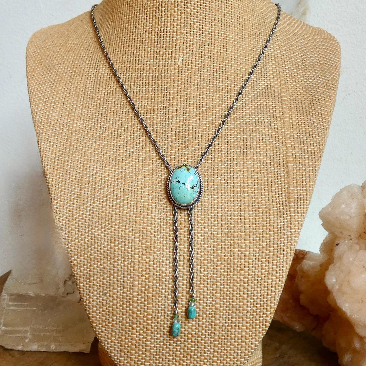 Turquoise Mock Bolo Necklace - Sterling Silver