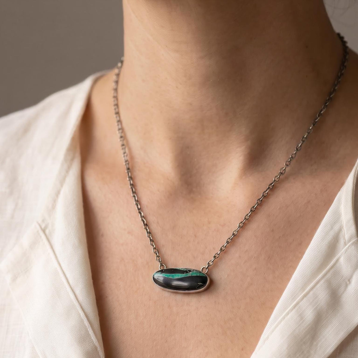 Black Jack Turquoise Bar Necklace | Sterling Silver