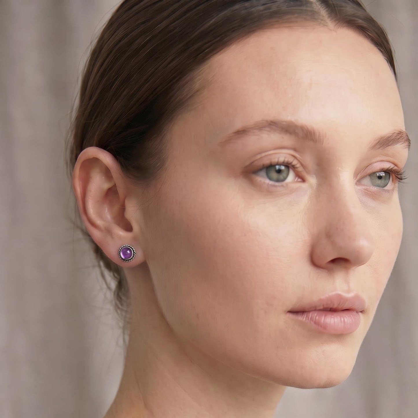 Amethyst Traditional Posts - .925 Sterling Silver - Amethyst Studs Earrings