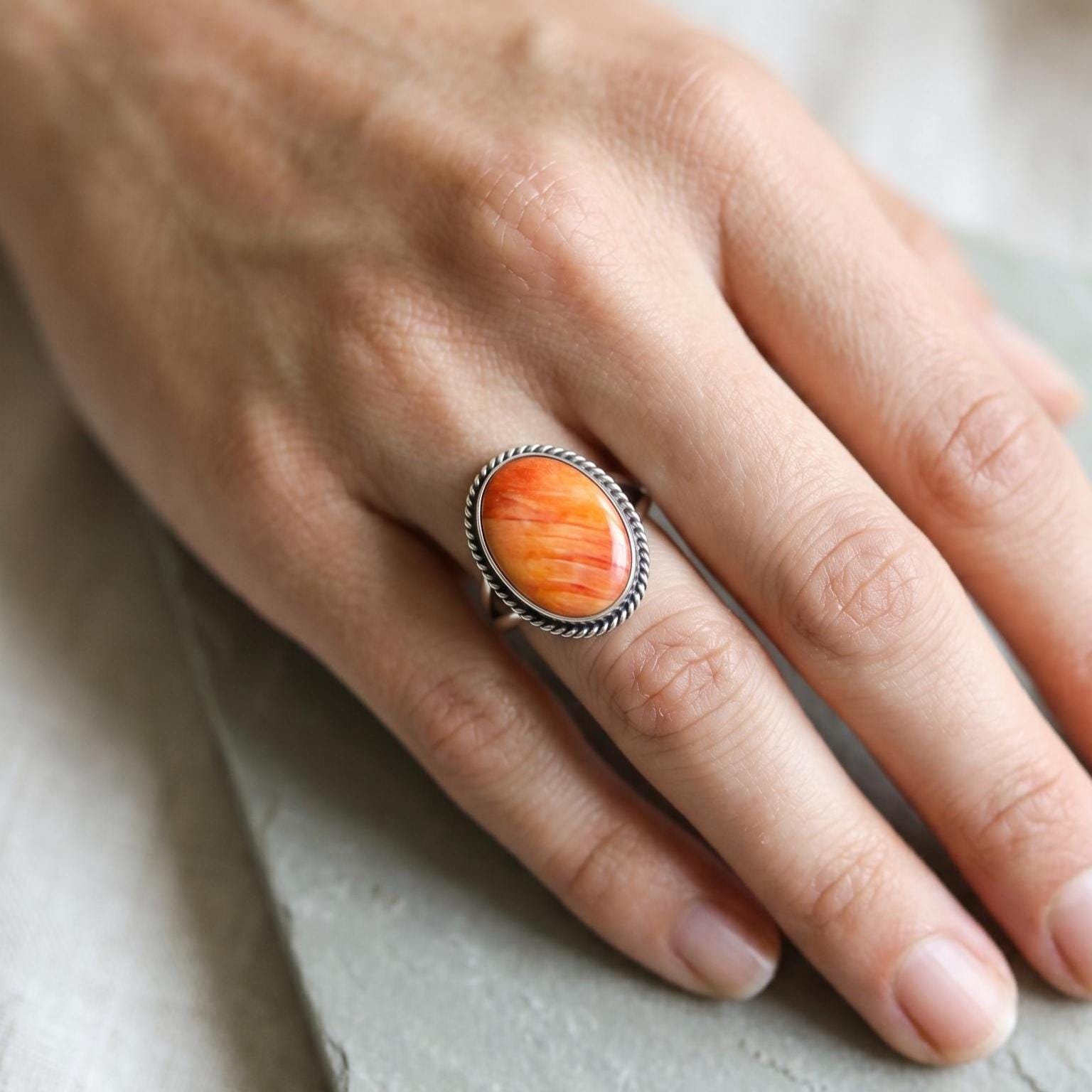 Boho Spiny Oyster Ring - Sterling Silver Chili Pepper Jewelry