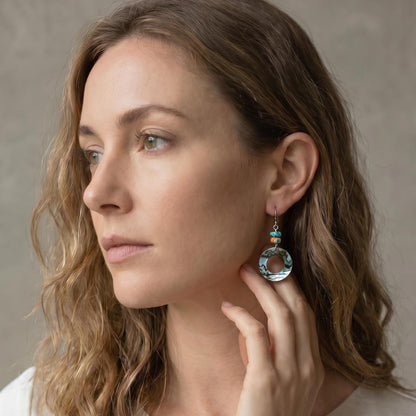 Spiny Oyster Turquoise and Abalone Earrings- .925 Sterling Silver