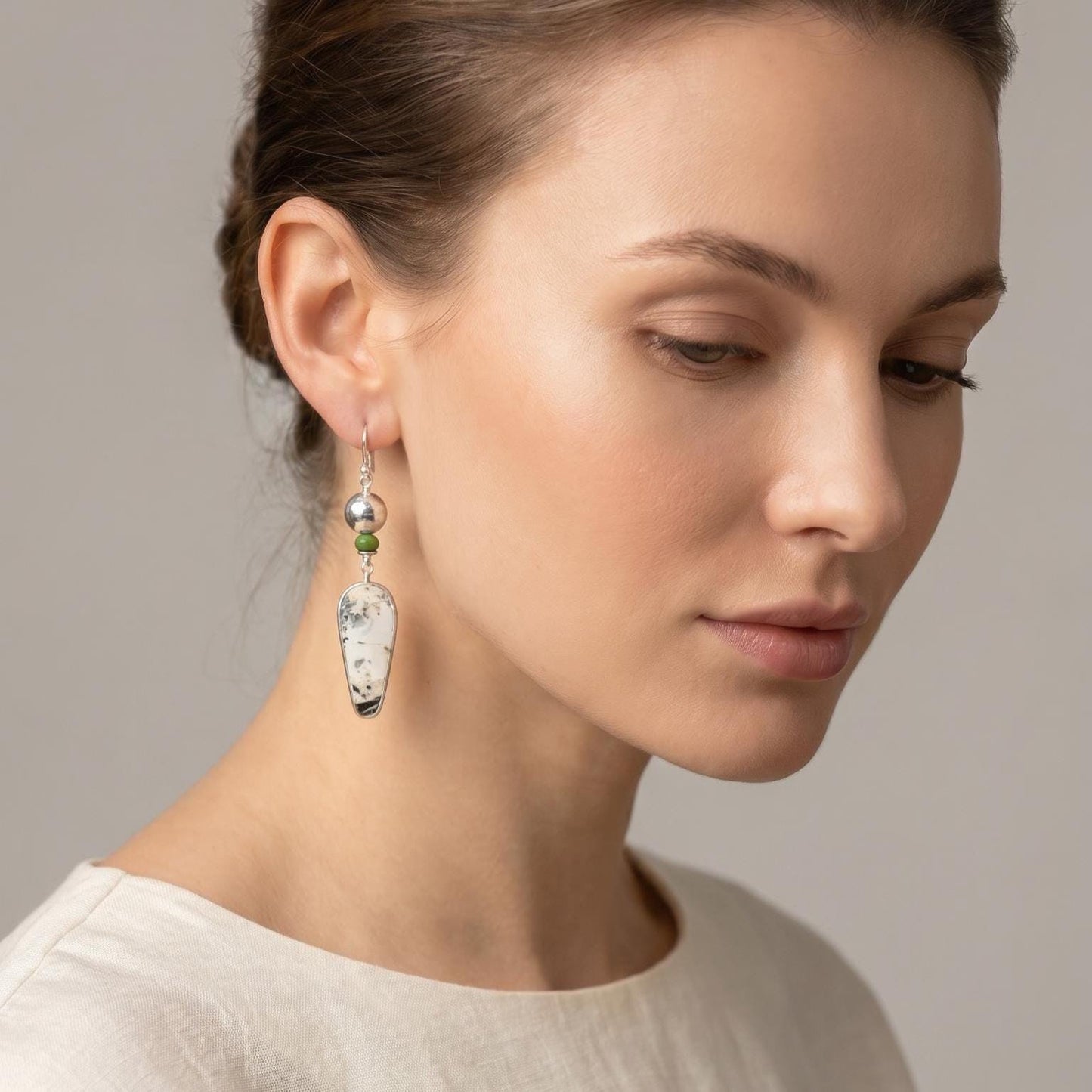White Buffalo Earrings - Gaspeite Sterling Silver