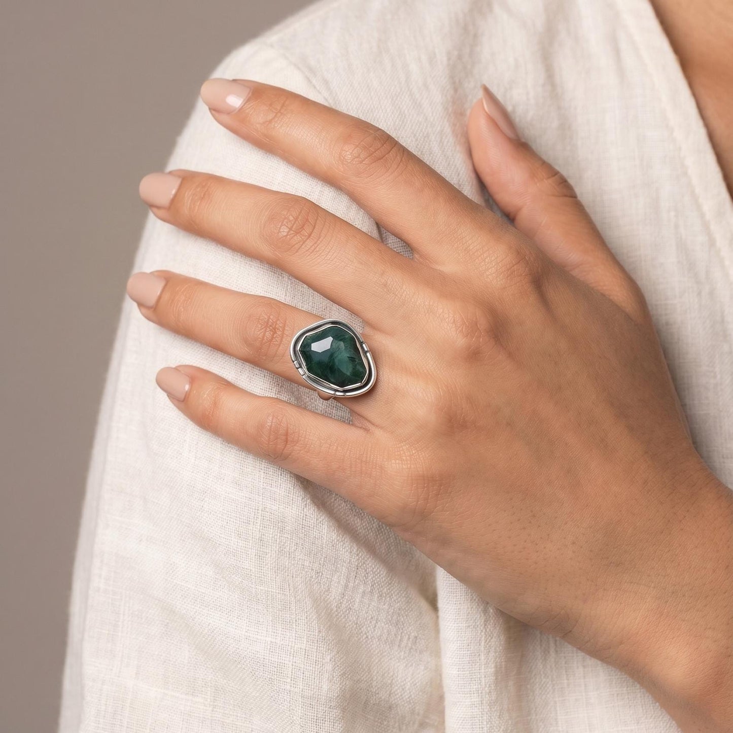 Custom Green Moss Agate Boho Ring - Choose Your Stone - Sterling Silver