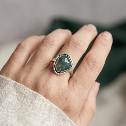 Custom Green Moss Agate Boho Ring - Choose Your Stone - Sterling Silver
