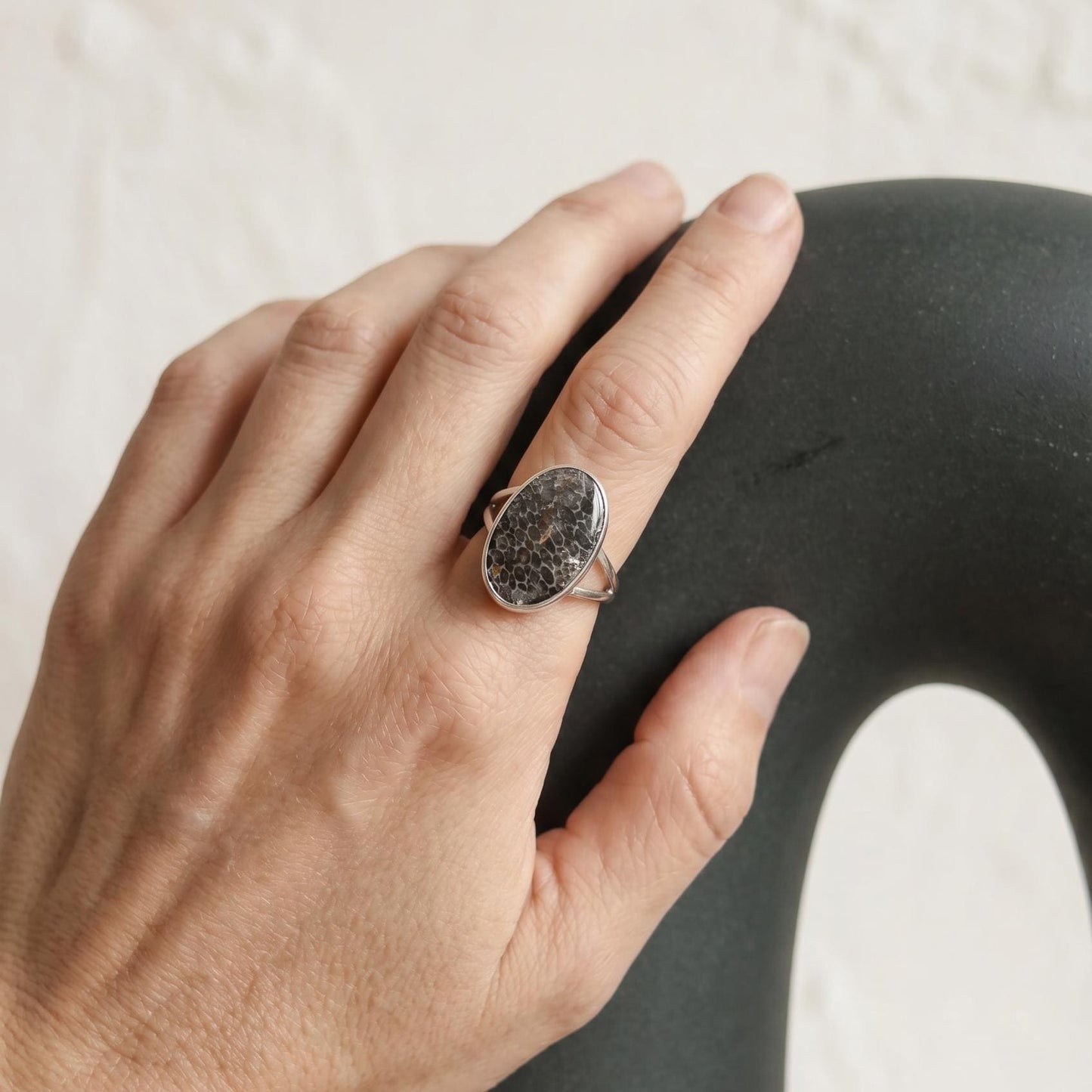 Choose Your Black Fossil Coral Ring - Sterling Silver Ring