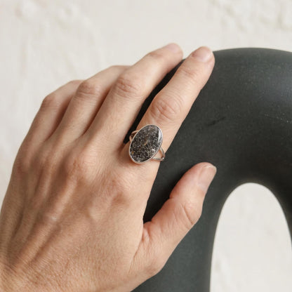 Choose Your Black Fossil Coral Ring - Sterling Silver Ring
