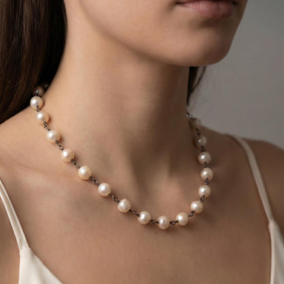 Rosarita Choker - Freshwater Pearl Necklace - Oxidized Sterling Silver