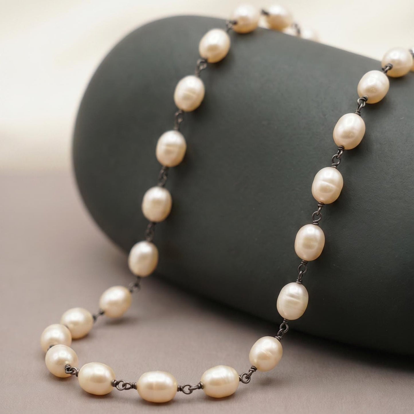Rosarita Choker - Freshwater Pearl Necklace - Oxidized Sterling Silver