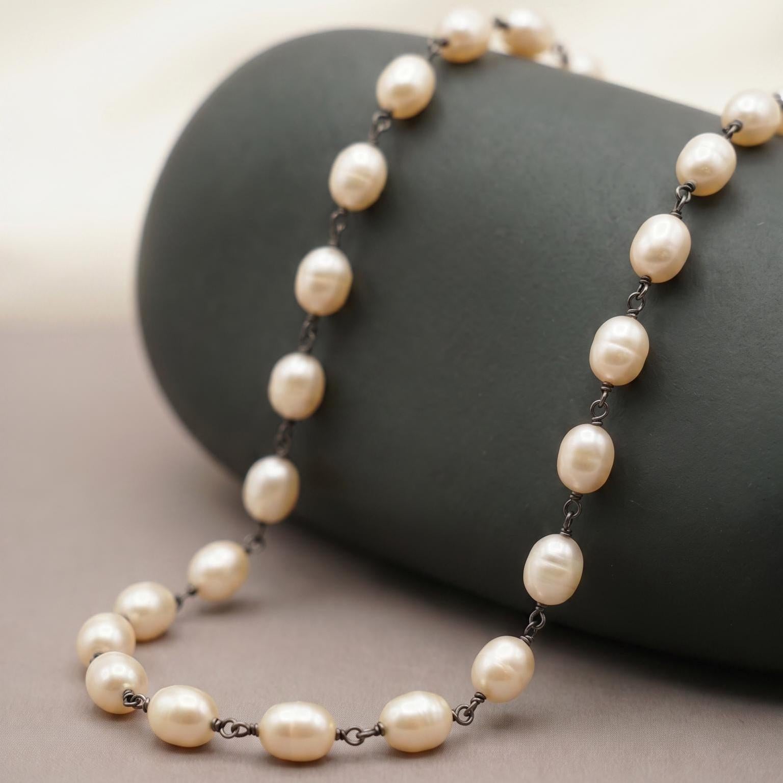 Rosarita Choker - Freshwater Pearl Necklace - Oxidized Sterling Silver