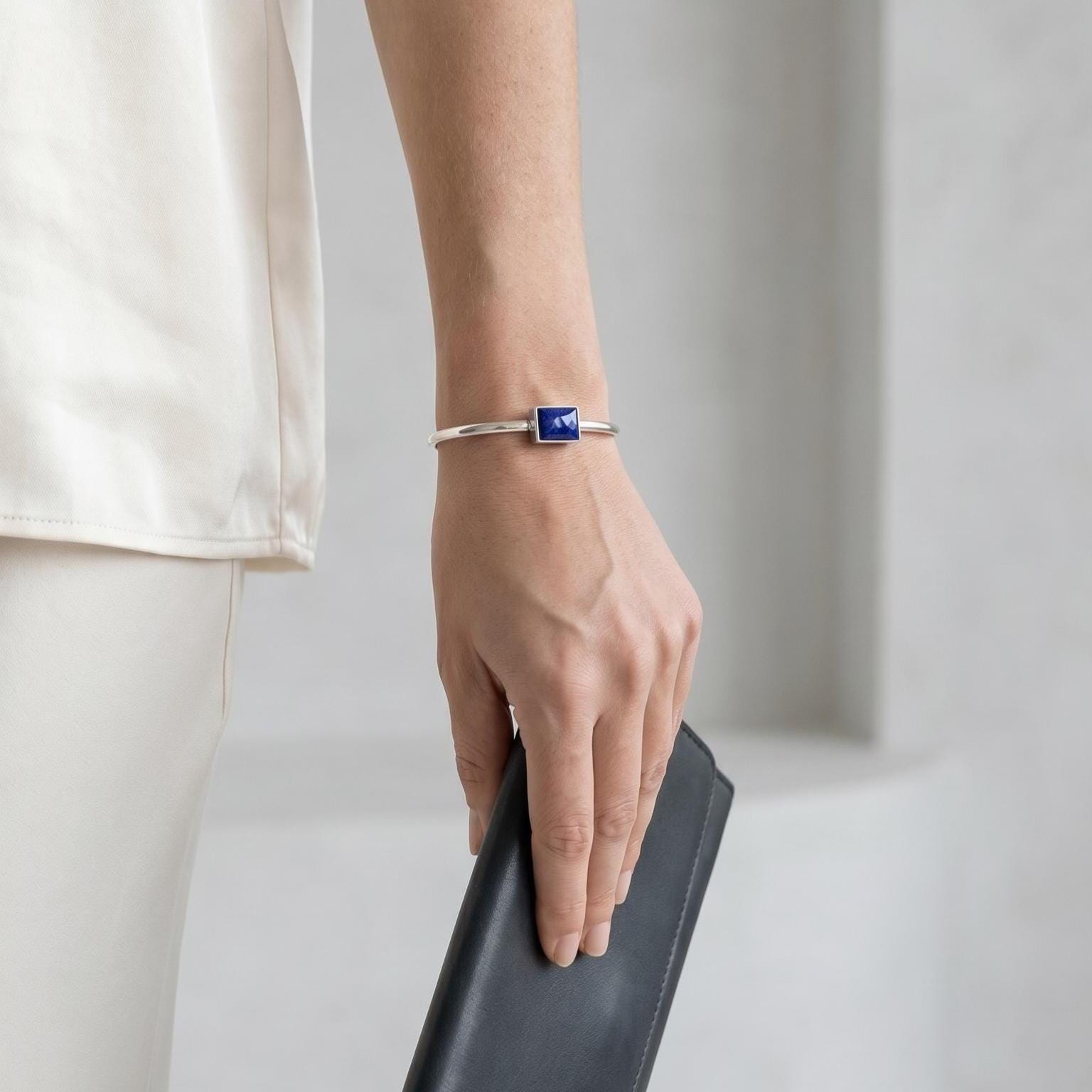 Sterling Silver Lapis Lazuli Cuff Bracelet – Deep Blue Gemstone Bangle