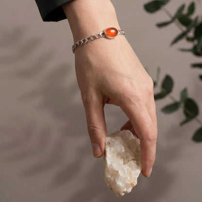 Orange Carnelian Link Bracelet - Sterling Silver Carnelian Bracelet - Silver Chain Link Bracelet