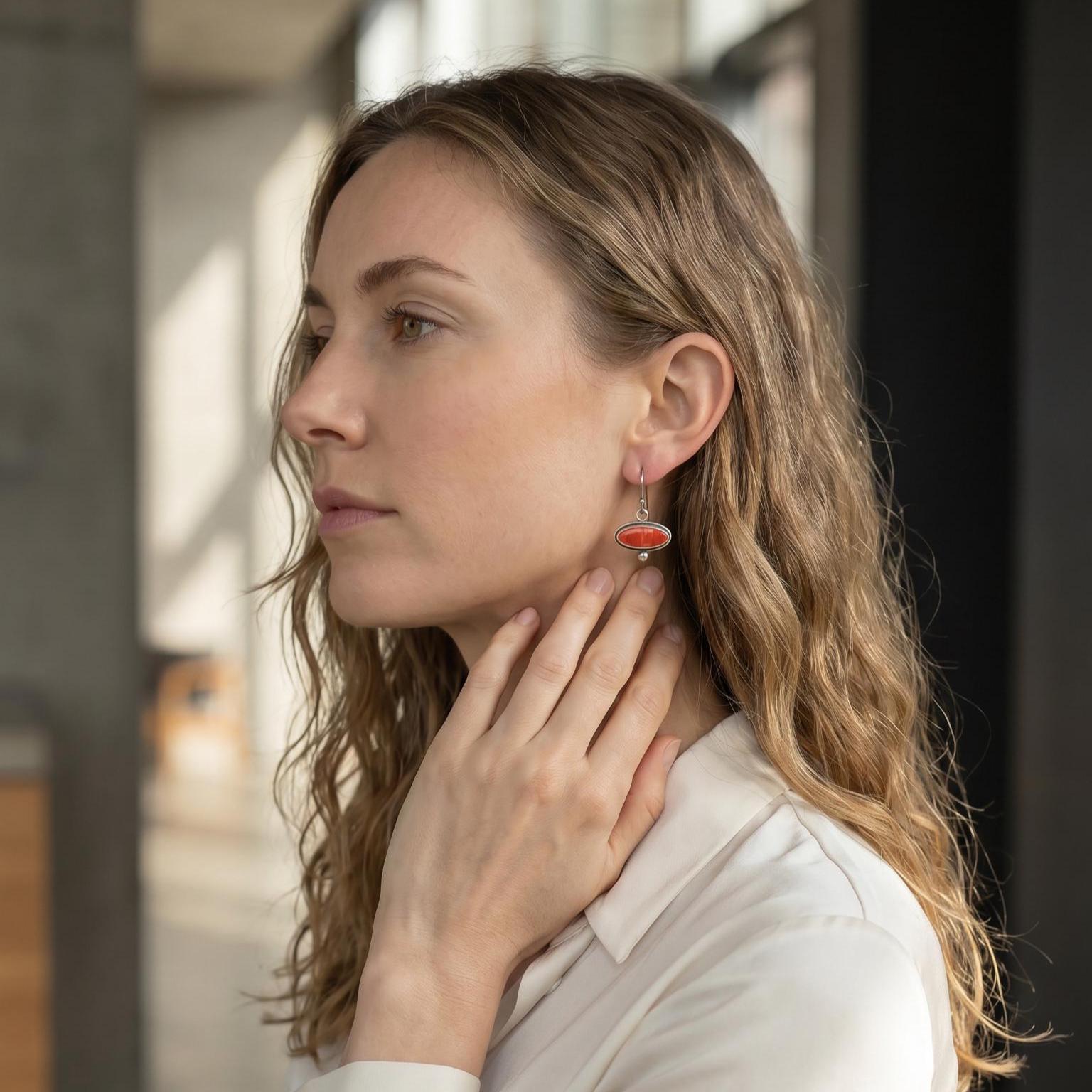 Spiny Oyster Drop Earrings – Orange Red Sterling Silver Dangles