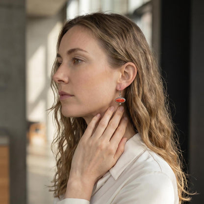 Spiny Oyster Drop Earrings – Orange Red Sterling Silver Dangles