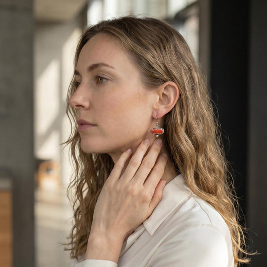 Spiny Oyster Drop Earrings – Orange Red Sterling Silver Dangles