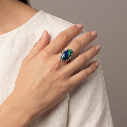 Azurite Malachite Ring - Boho .925 Sterling Silver Statement Ring