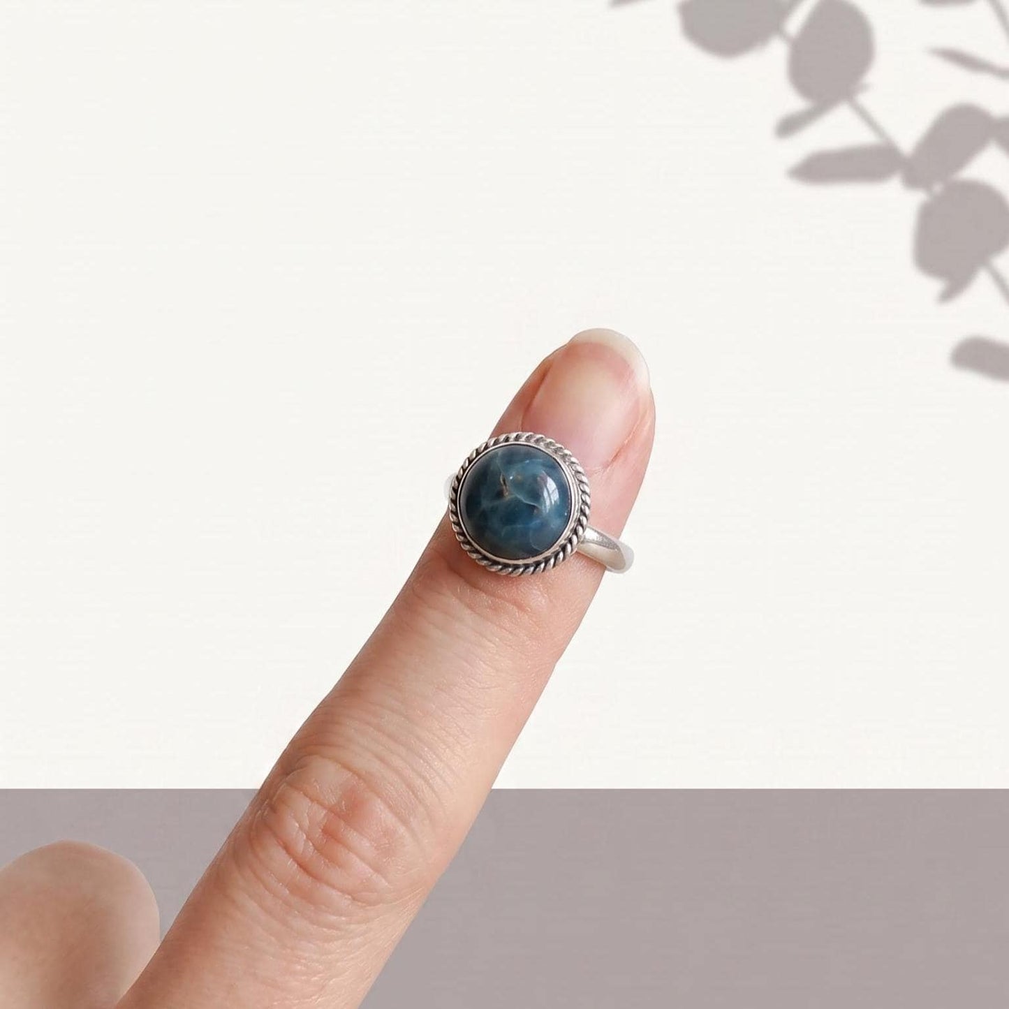 Teal Apatite Sterling Silver Ring - Handmade Stacker Ring