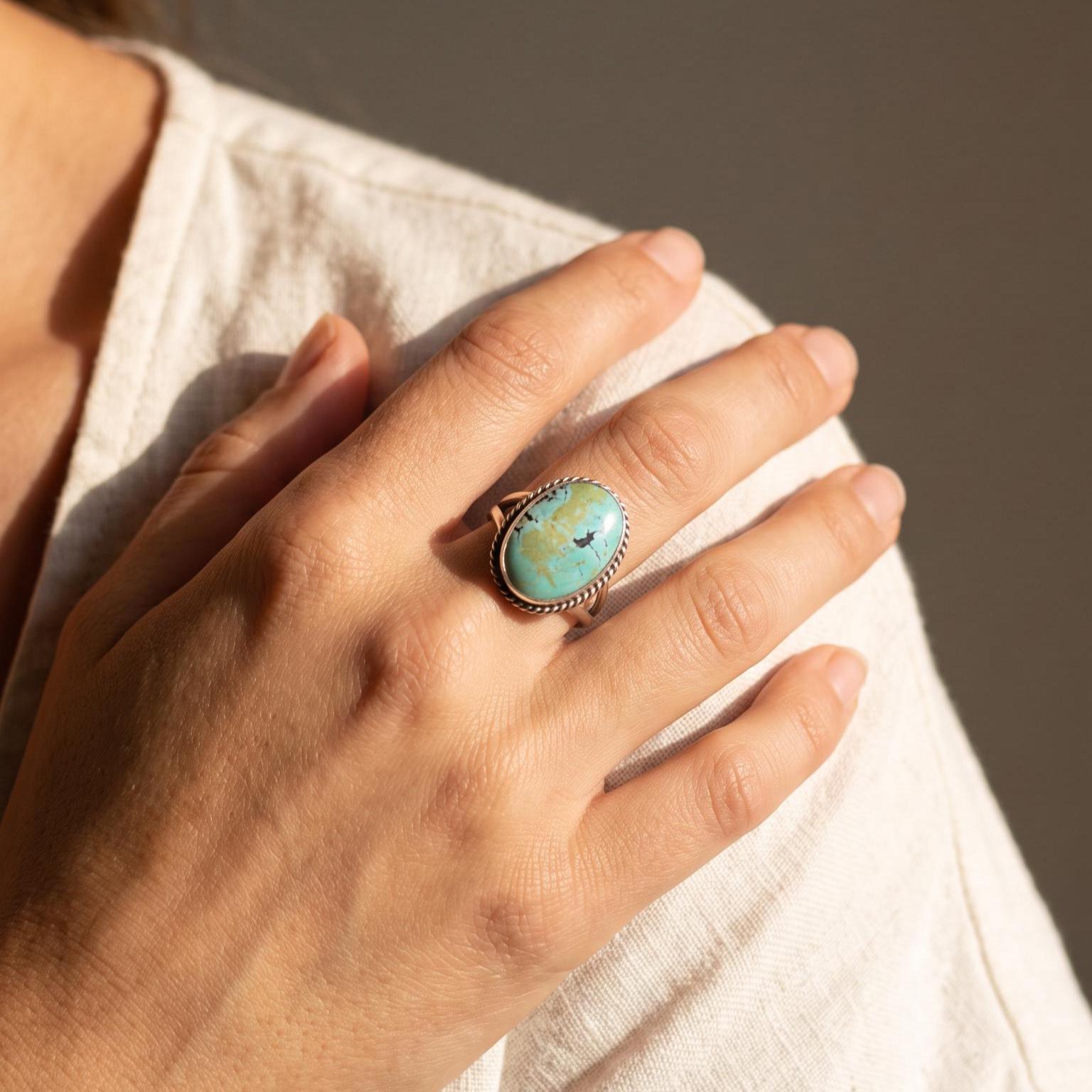 Sterling Silver Turquoise Ring - Boho Silversmith Design