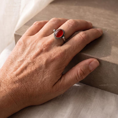 Silversmith Red Agate Ring – Dainty Sterling Silver Jewelry