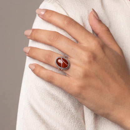 Red Agate Statement Ring – Sterling Silver Boho Jewelry