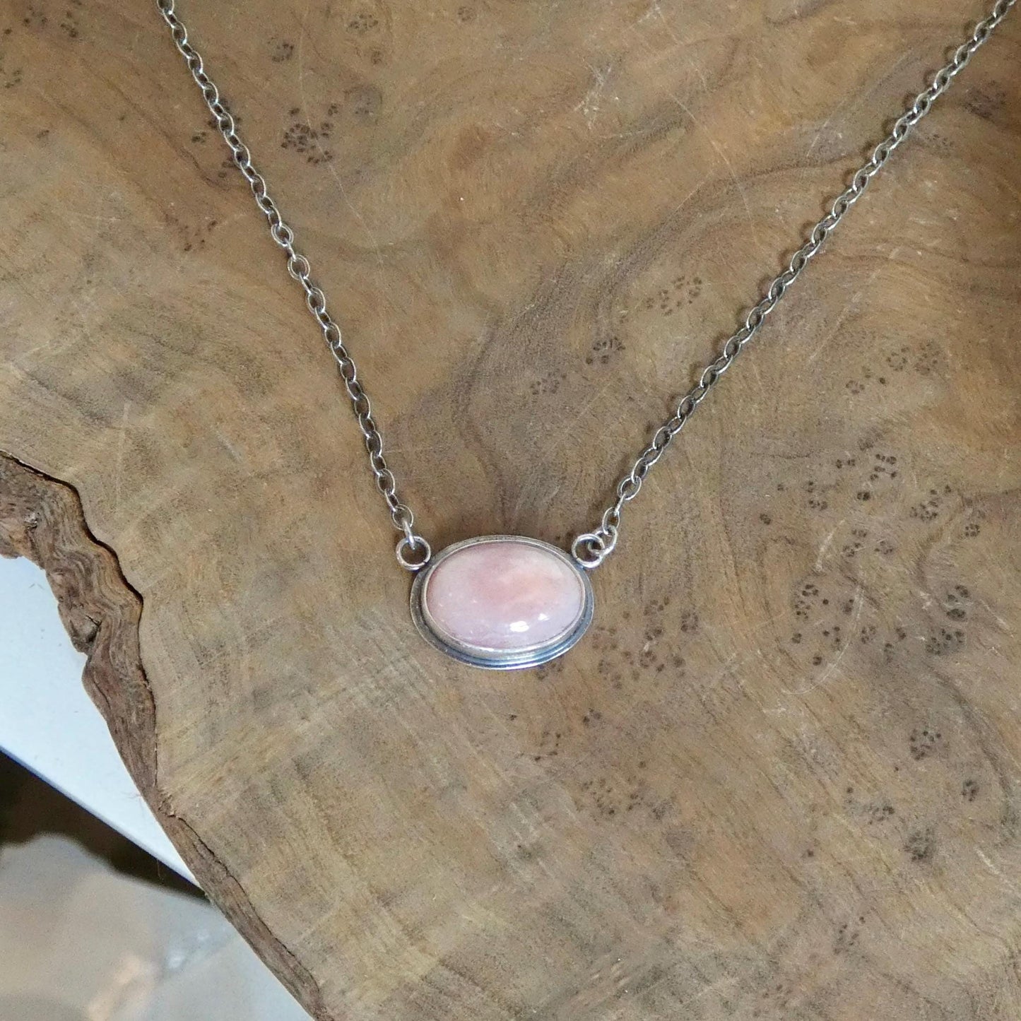 Pink Opal East West Pendant Necklace - Sterling Silver