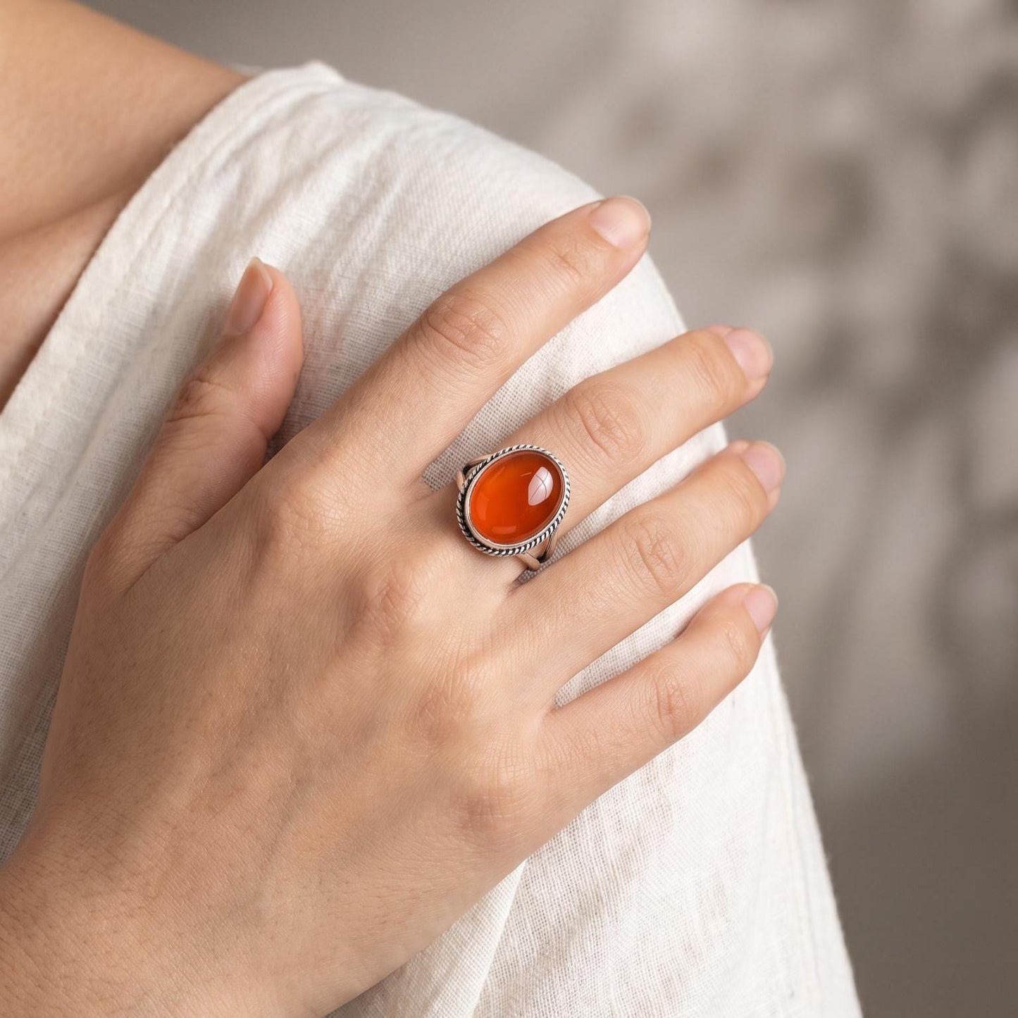 Orange Carnelian Boho Ring - Orange Carnelian Unisex Ring - Silversmith Ring