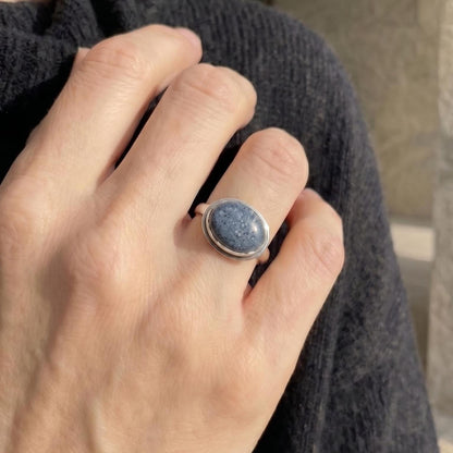 Sterling Silver Blue Sponge Coral Ring – East West Oval Stone