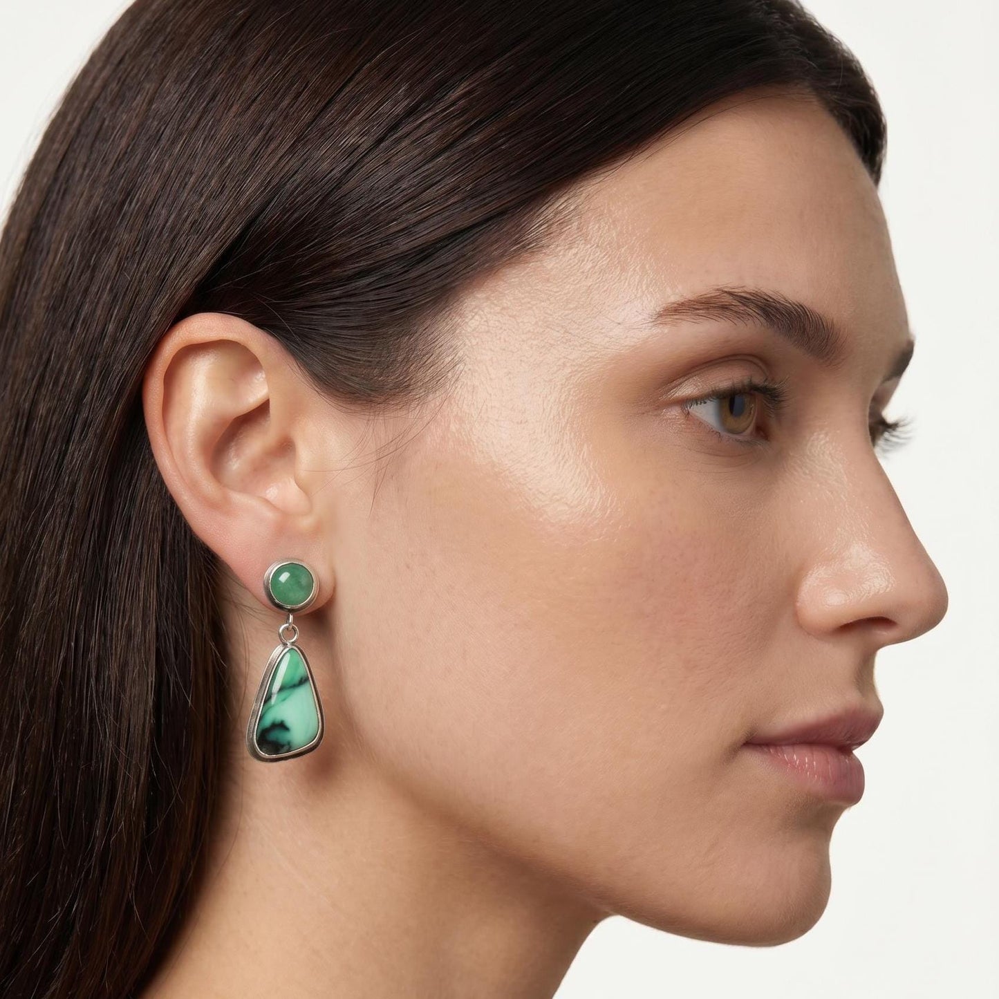 Emerald Rose Variscite & Green Jade Sterling Silver Drop Earrings