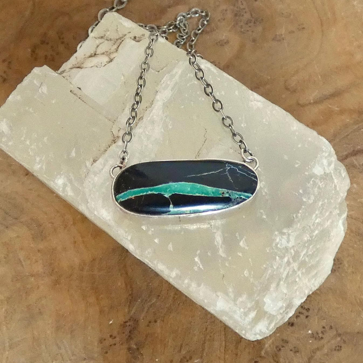 Black Jack Turquoise Bar Necklace | Sterling Silver