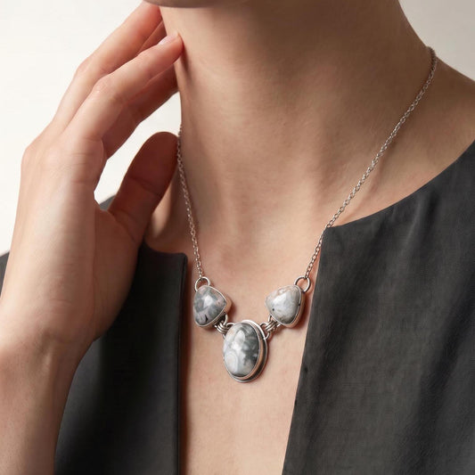 Choose your Ocean Jasper 3-Stone Necklace – Sterling Silver Statement Pendant