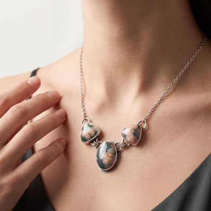 Choose your Ocean Jasper 3-Stone Necklace – Sterling Silver Statement Pendant