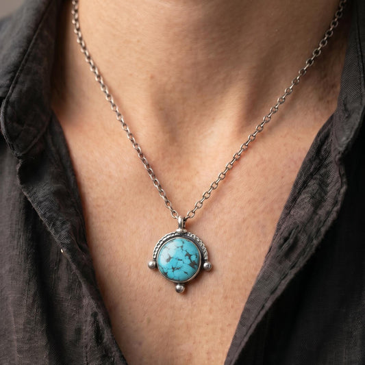 Unisex Campitos Turquoise Pendant - Sterling Silver