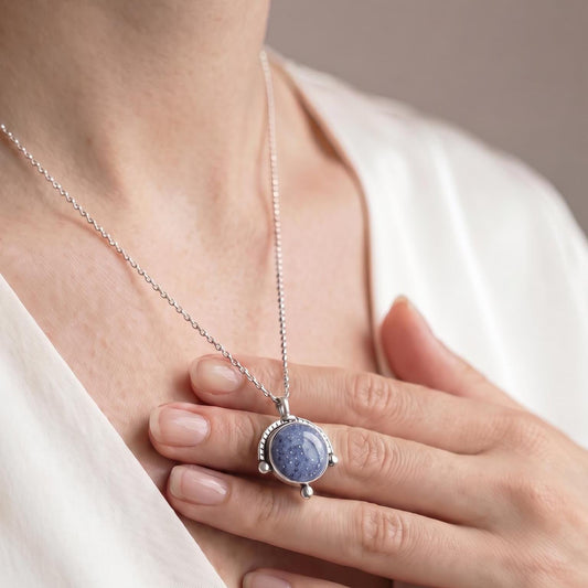 Blue Sponge Coral Pendant Necklace - .925 Sterling Silver