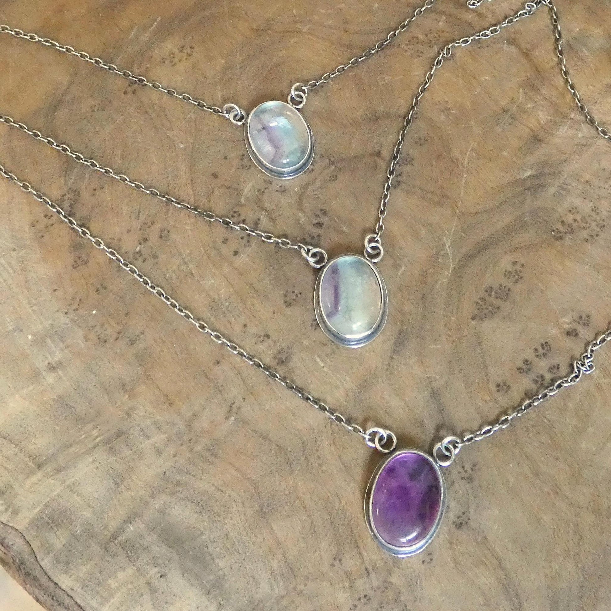 Sterling Silver Rainbow Fluorite Pendant - Silversmith Necklace