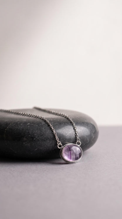 Rainbow Fluorite Pendant with Chain | Sterling Silver