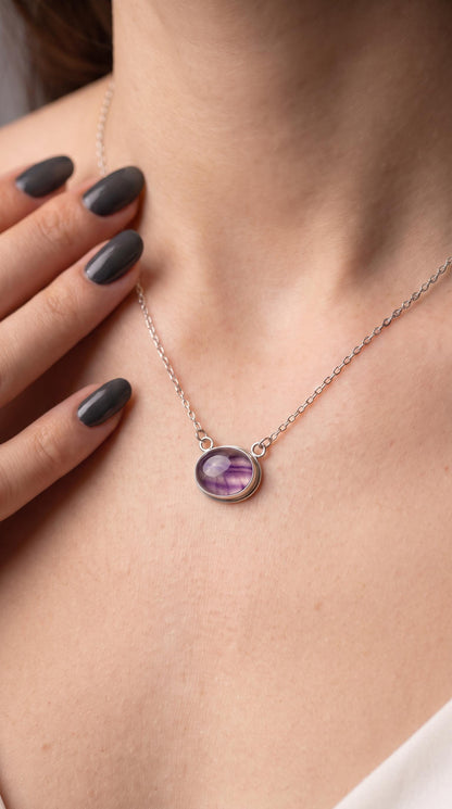 Rainbow Fluorite Pendant with Chain | Sterling Silver
